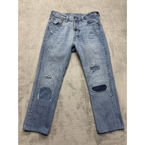 Levis 501 Jeans Men Measured 30x26 150th Anniversary Distressed Denim Button Fly - Picture 1 of 11